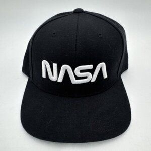 Black NASA Worm Logo Low Profile Hat Baseball Official Space Logo Cap